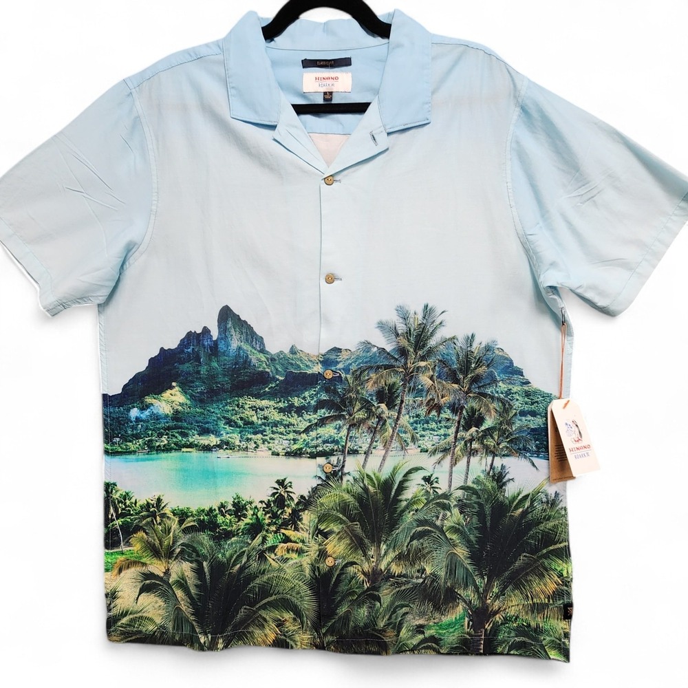 Roark Gonzo Palms Camp Shirt Men Large Blue Hinano‎ Otemanu Vacation NEW w/ Tag